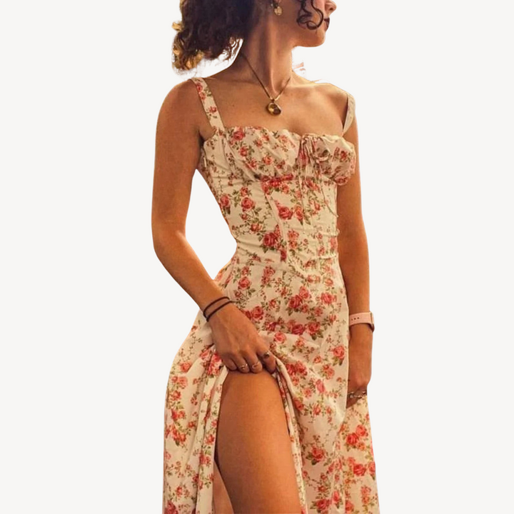 Womens Midi Dress Floral Split Fit