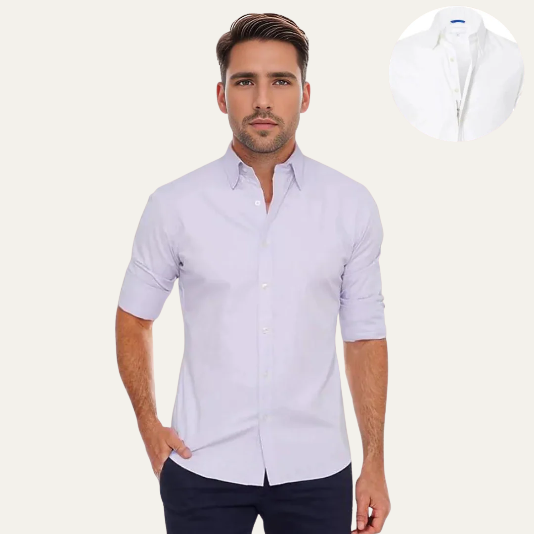 Mens Button-Down Shirt Cotton Slim Fit Long Sleeve - BritishMode