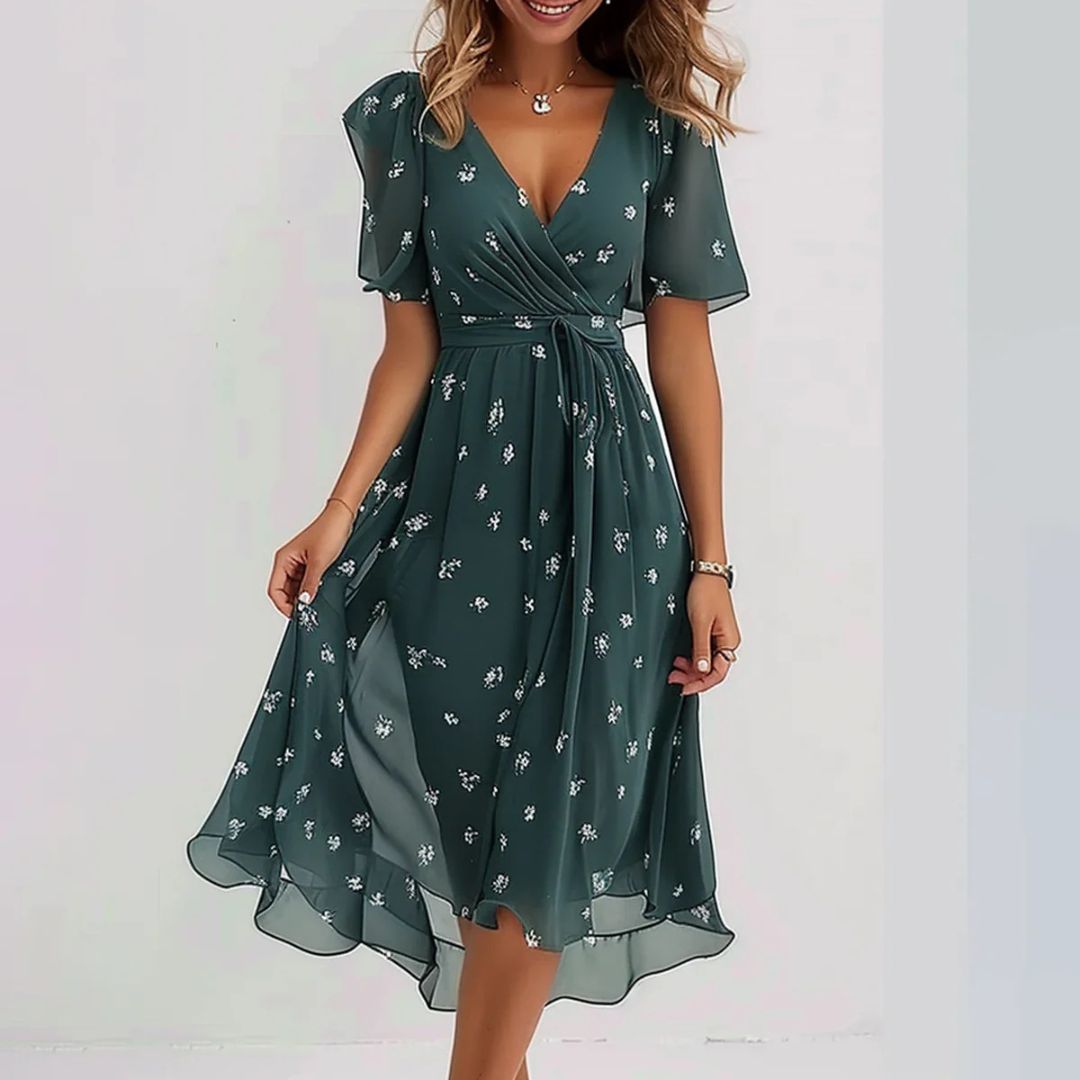 Womens Chiffon Midi Dress Floral Print - BritishMode