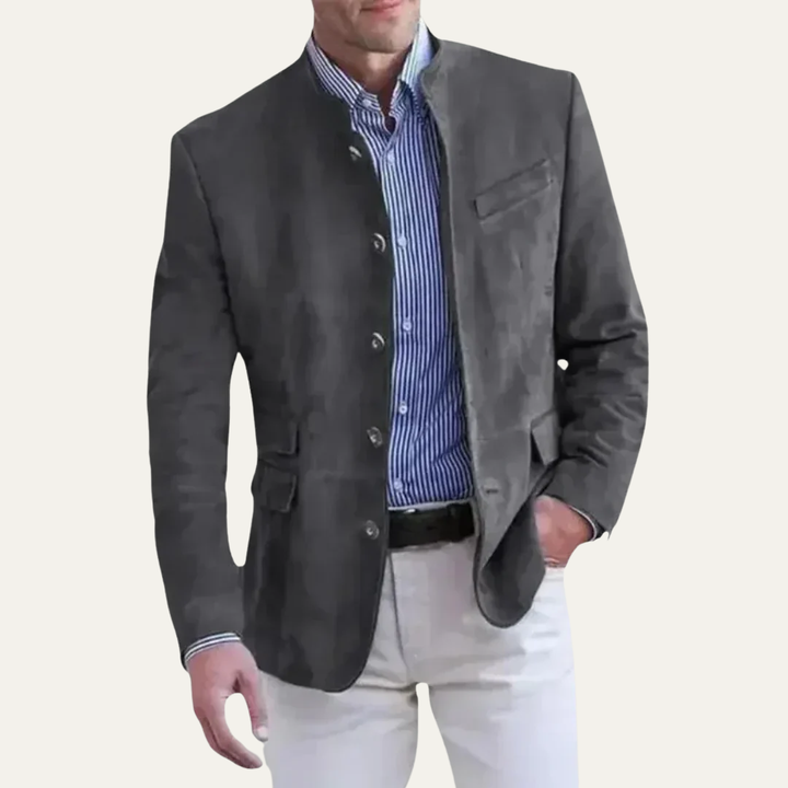 Mens Blazer Suede Look Stand Collar