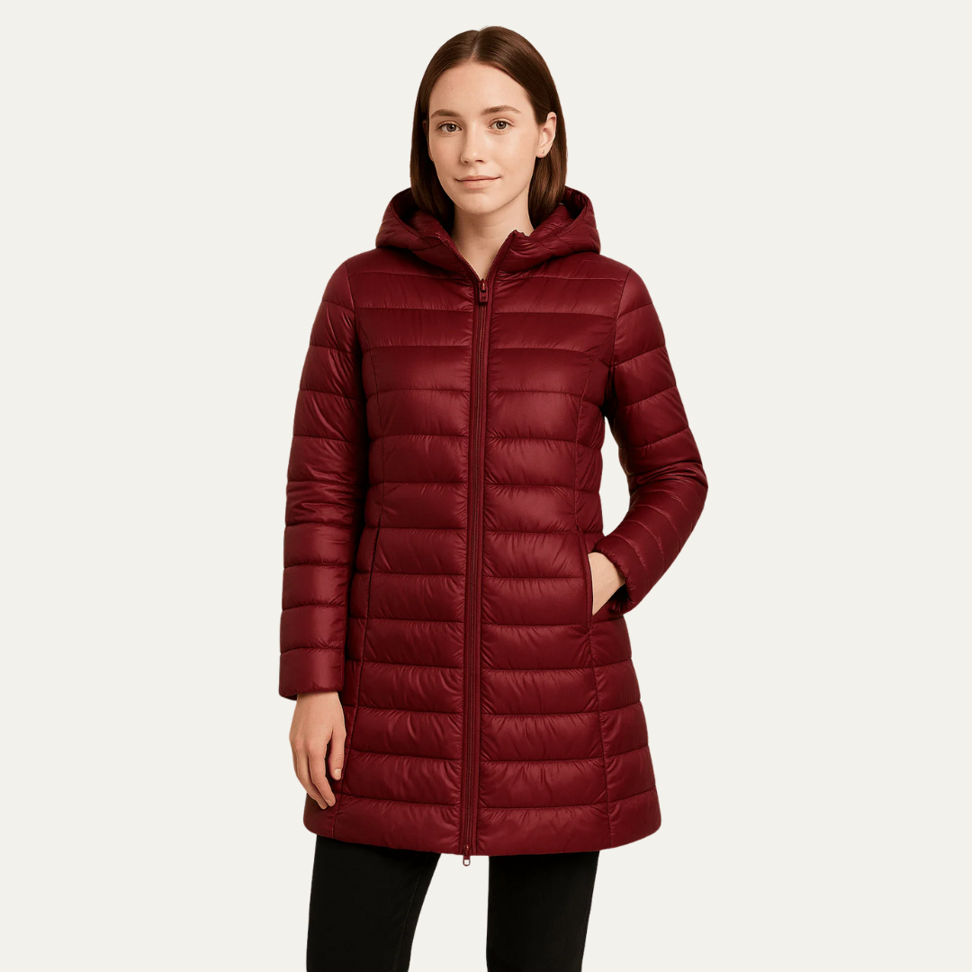 Womens Quilted Puffer Coat Shiny Finish Relaxed Fit