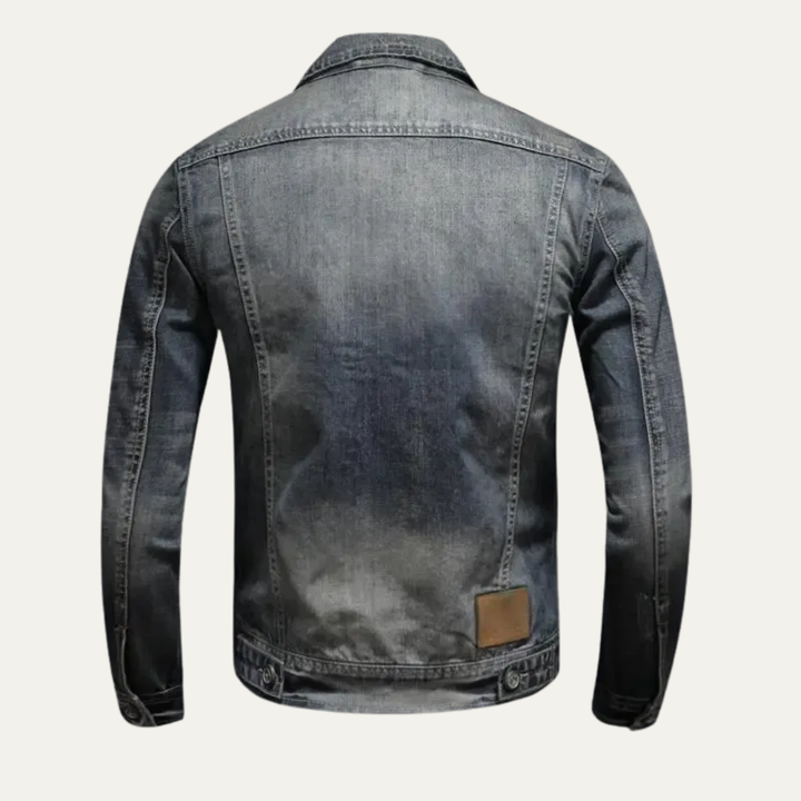 Mens Denim Jacket Full Zip Distressed Fit