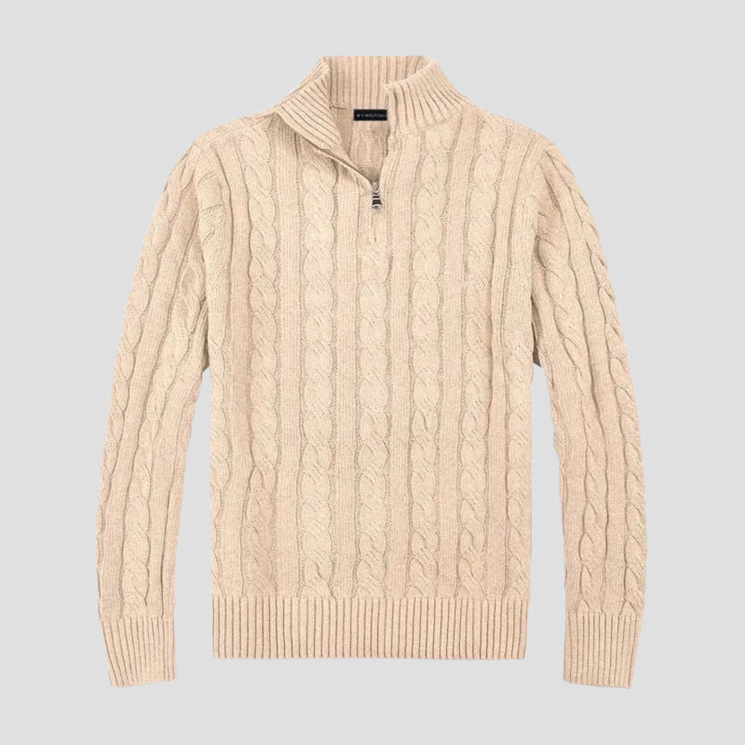 Mens Knitted Sweater Cable Knit Half-Zip Style