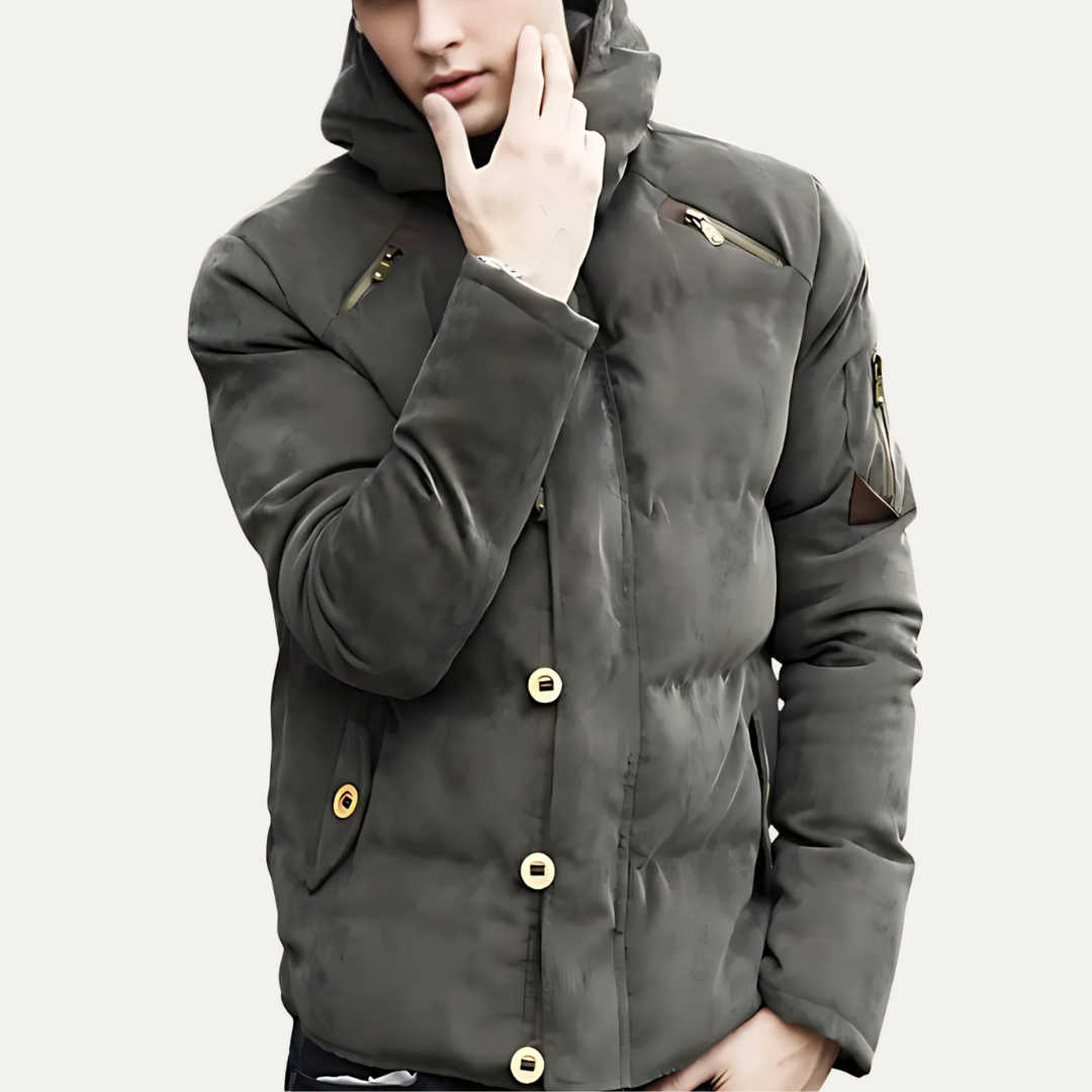 Mens Insulated Puffer Jacket Hooded Multi Pocket - BritishMode