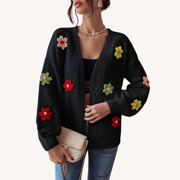 Womens Cardigan with Floral Embroidery Lightweight Fit - BritishMode
