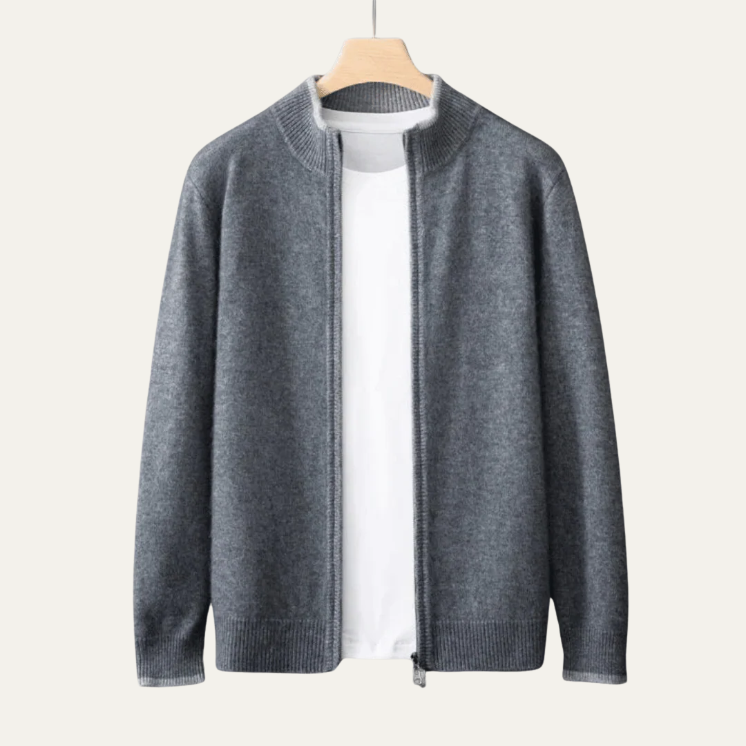 Mens Collarless Cardigan Zip-Up Modern Fit - BritishMode