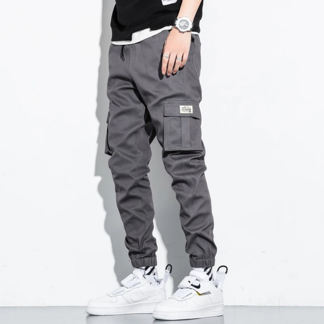 Mens Cargo Pants Relaxed Fit Elastic Waist Extra Pockets