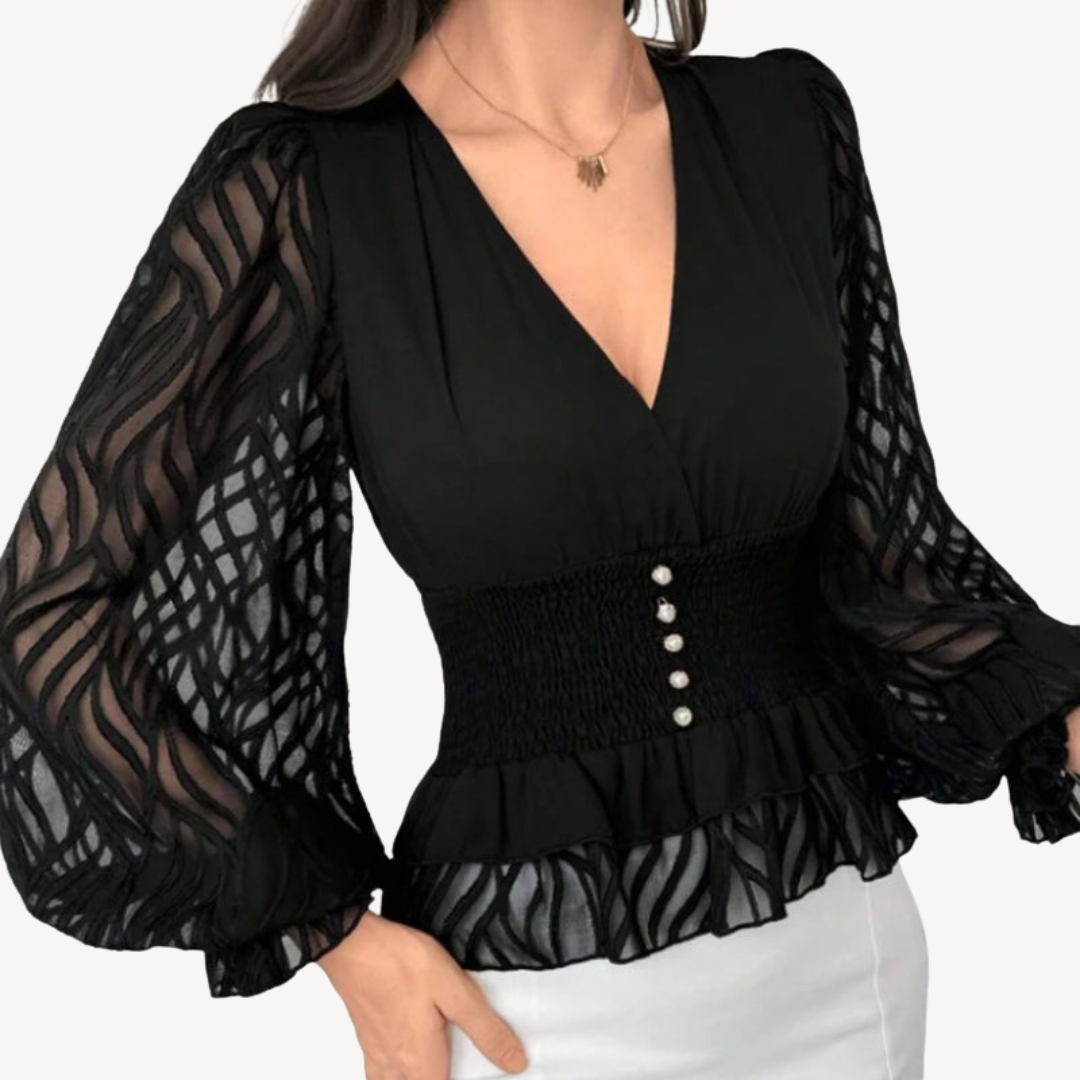Womens Peplum Top Sheer Sleeve - BritishMode
