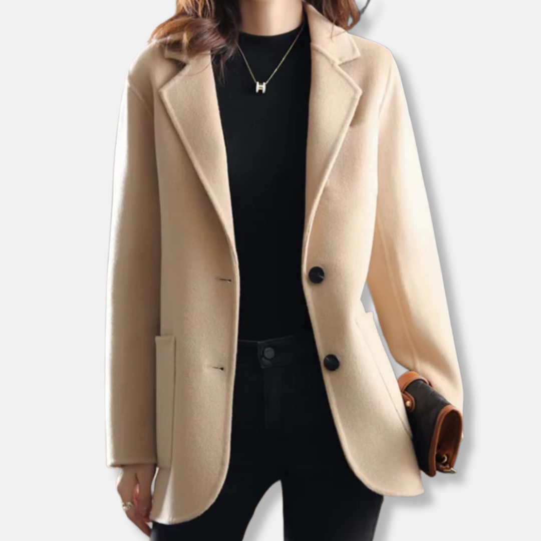 Womens Straight Fit Blazer Coat Button Front with Pockets - BritishMode