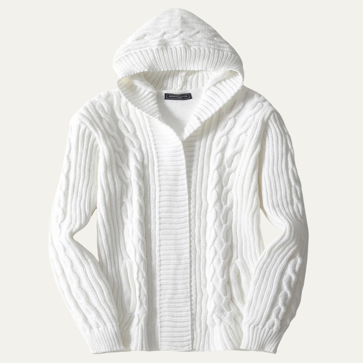 Mens Hooded Cable Knit Cardigan Winter Warm - BritishMode