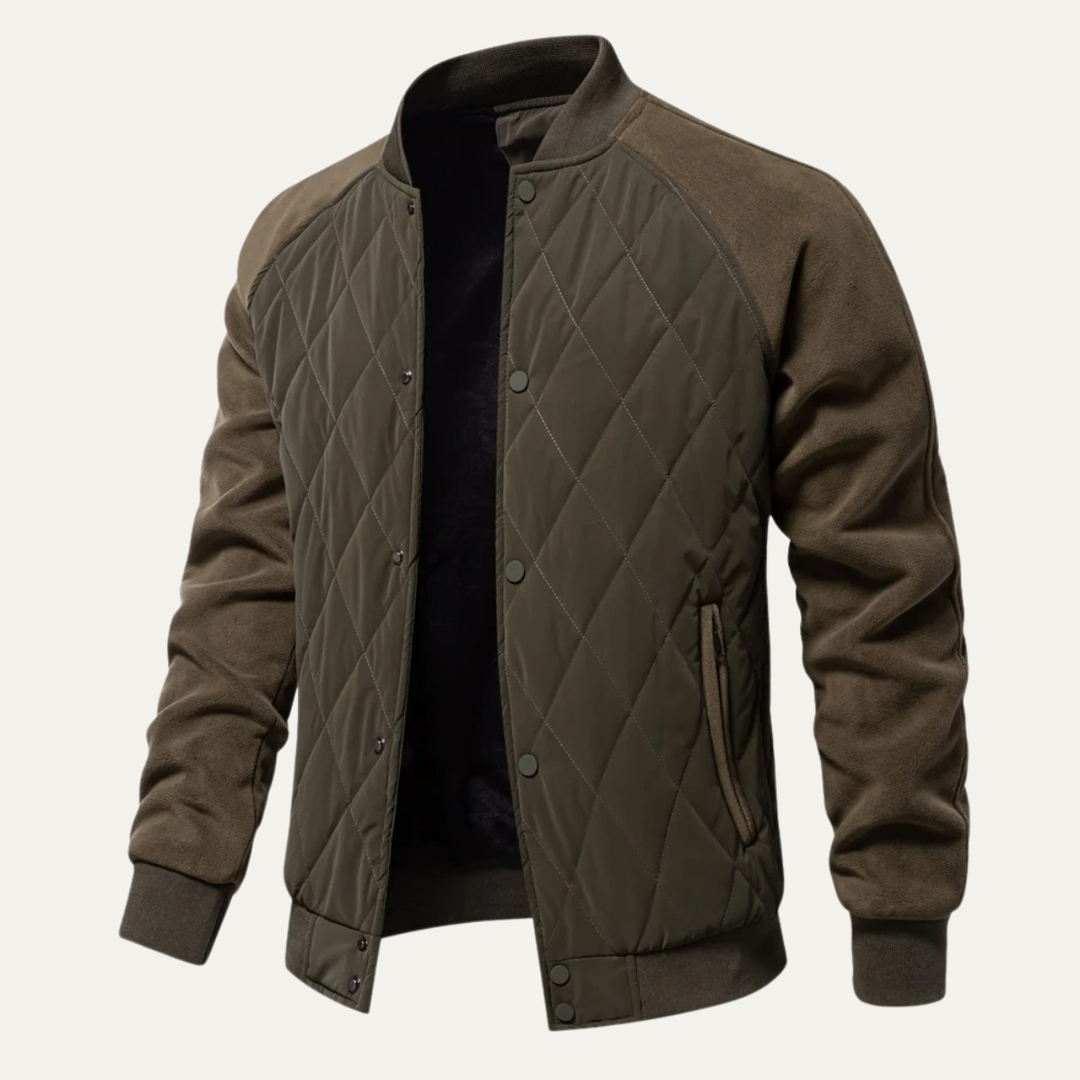 Mens Quilted Bomber Jacket Patchwork Casual Winter - BritishMode