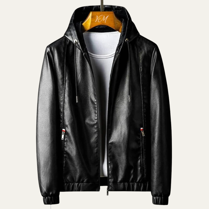 Mens Faux Leather Jacket Pebbled Texture Hooded