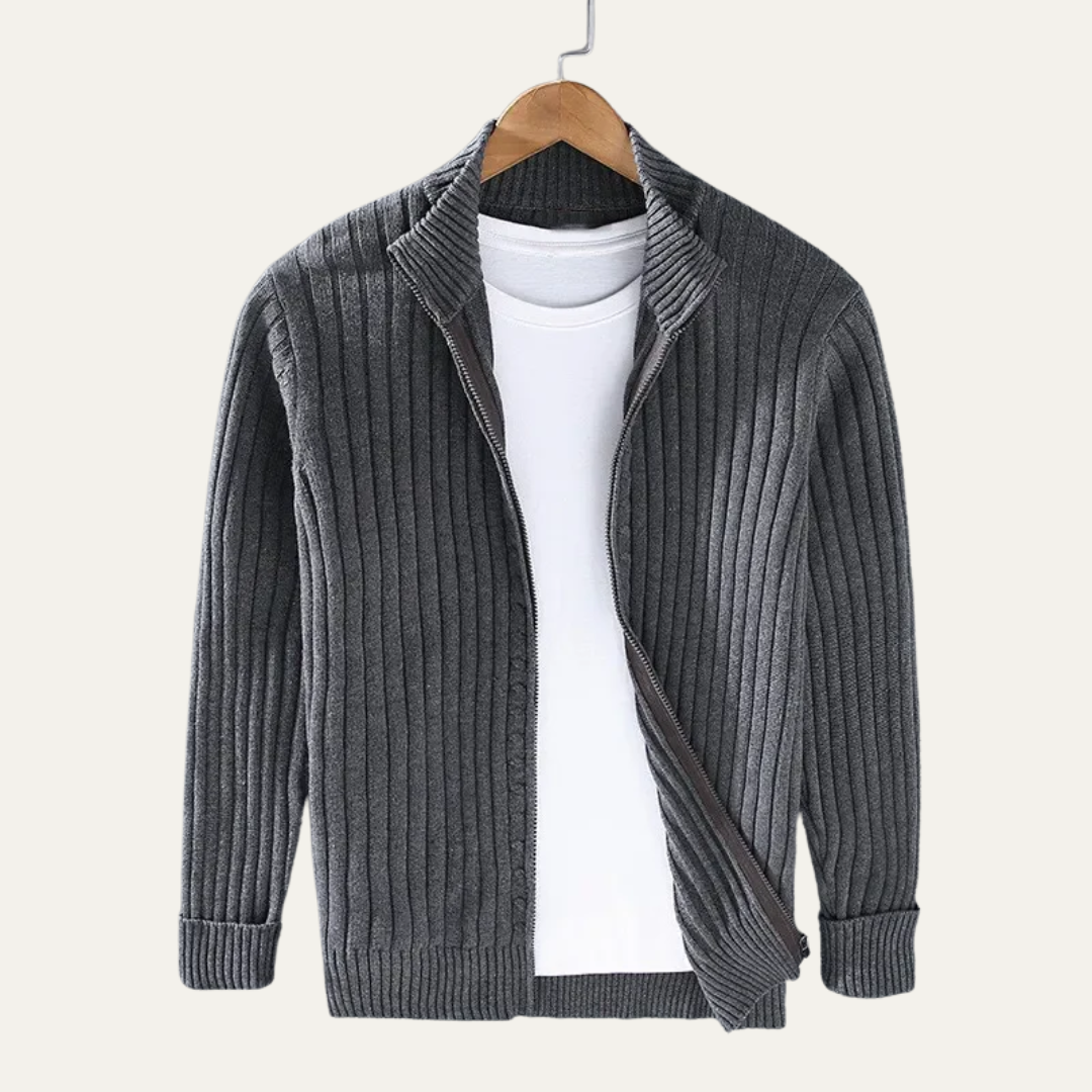Mens Ribbed Cardigan Full Zip Wide Fit - BritishMode