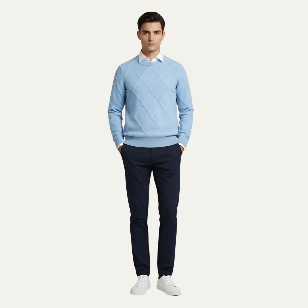 Mens Knit Sweater with Diamond Pattern Round Neck - BritishMode