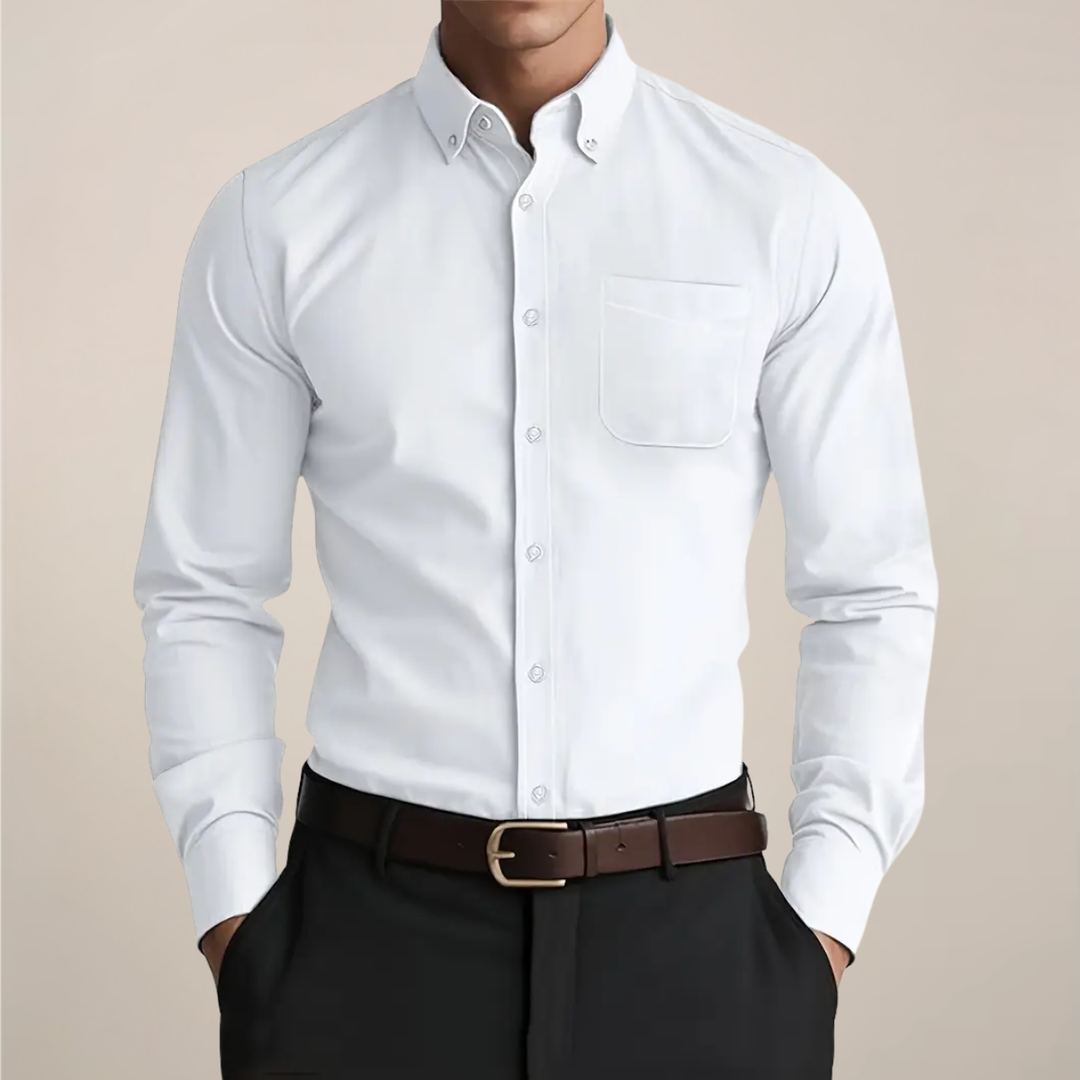 Mens Long Sleeve Shirt Cotton Button-Up Regular Fit - BritishMode