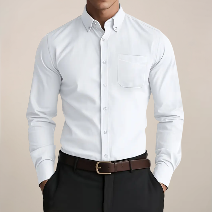 Mens Long Sleeve Shirt Cotton Button-Up Regular Fit - BritishMode