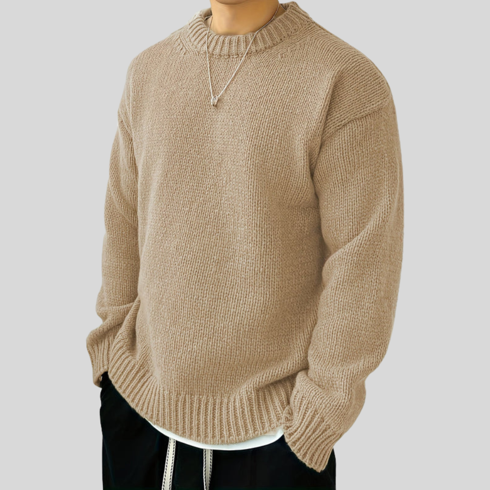 Mens Rib Knit Sweater Heavy Oversized Crew Neck