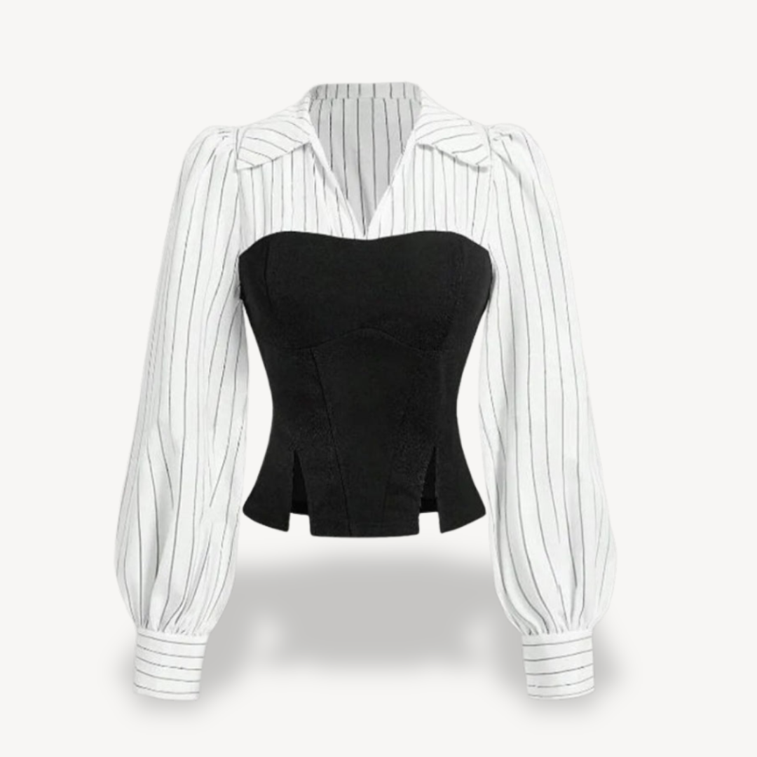 Womens Puff Sleeve Top Striped Casual Fit - BritishMode