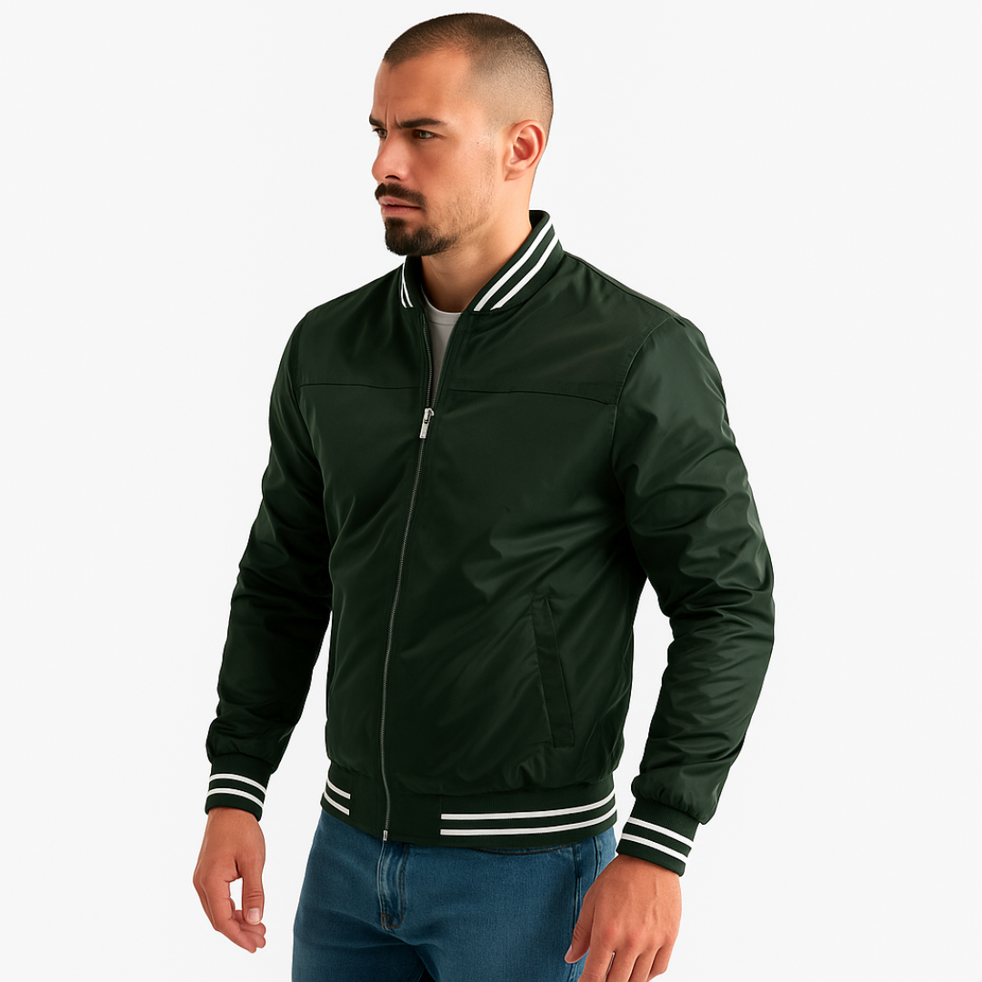 Mens Bomber Jacket with Striped Trim Classic Fit - BritishMode