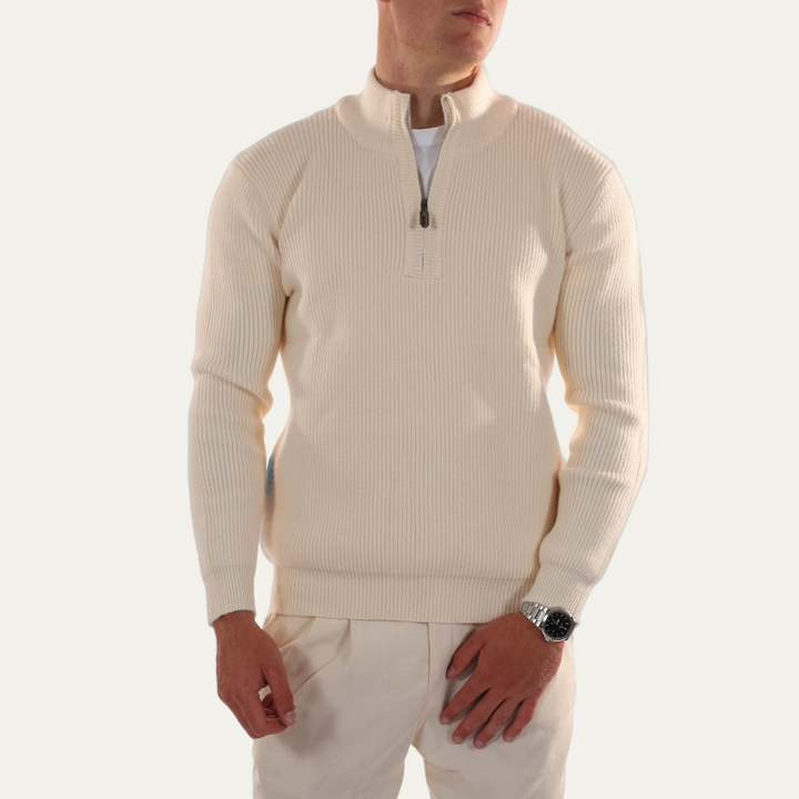 Men’s Stand Collar Quarter Zip Rib Knit Sweater - BritishMode