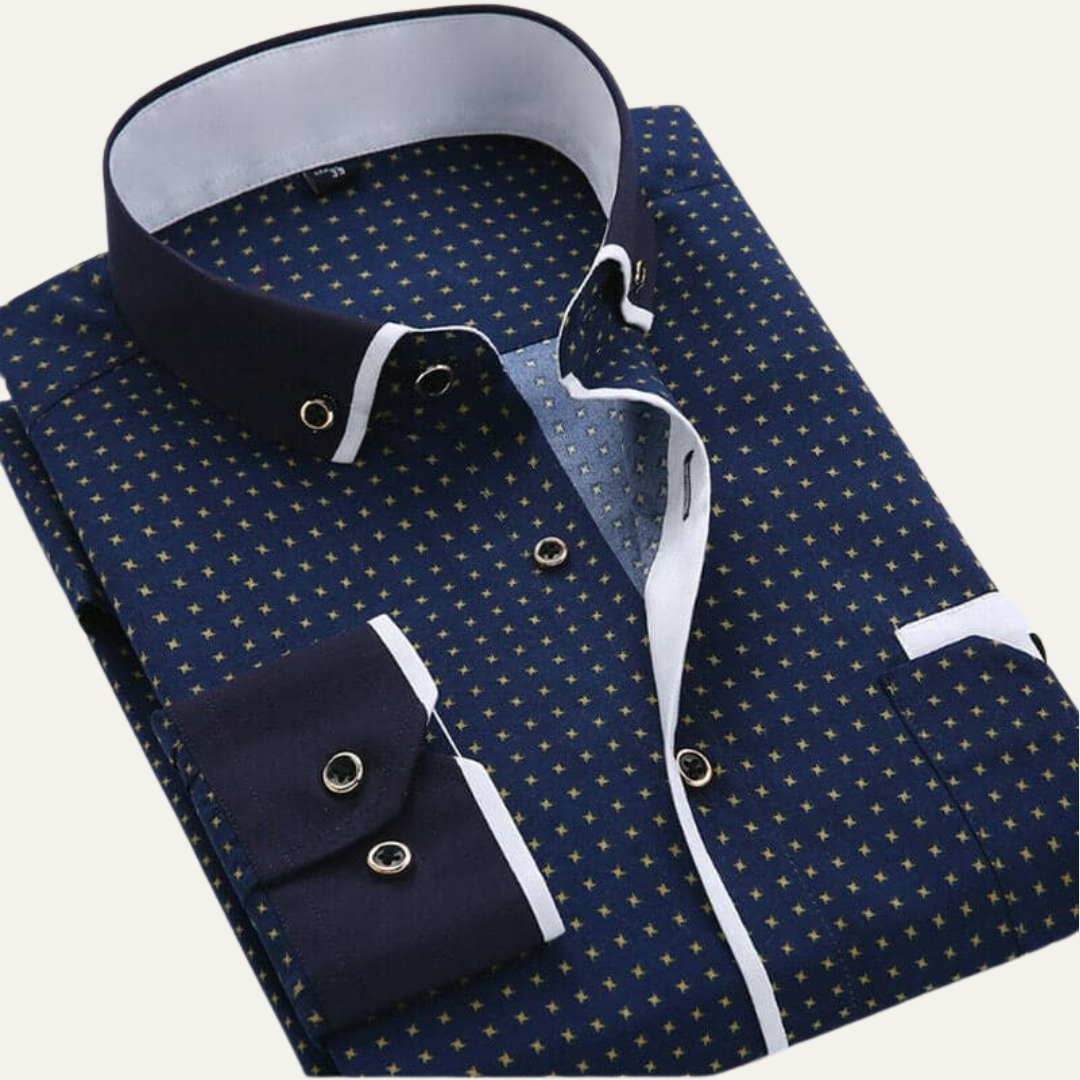Mens Dress Shirt Micro Pattern Contrast Collar Slim Fit