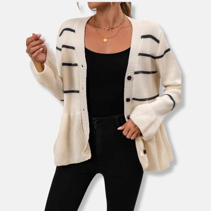Womens Cardigan V-Neck Button Front Loose Fit Peplum Hem