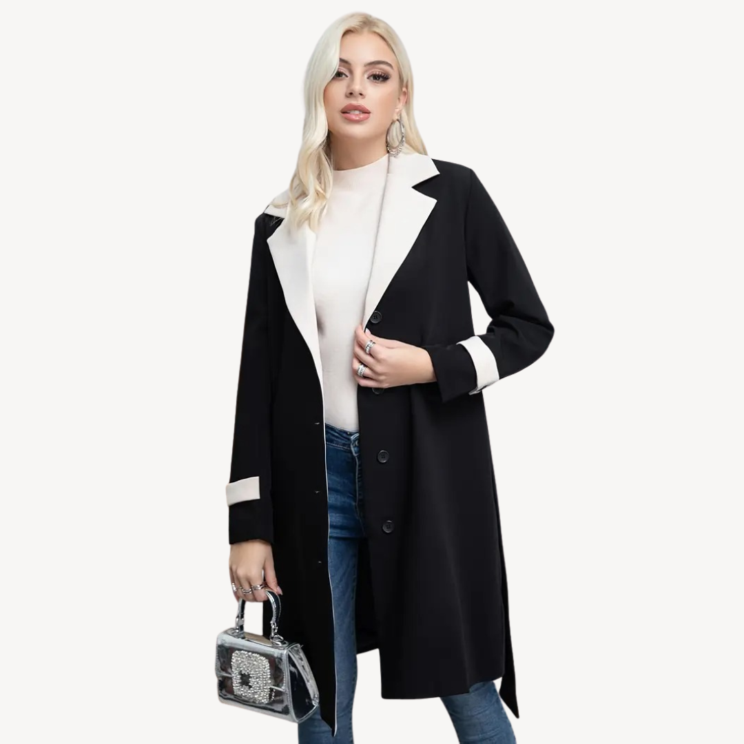 Womens Trench Coat Long Sleeve Two-Tone Design - BritishMode
