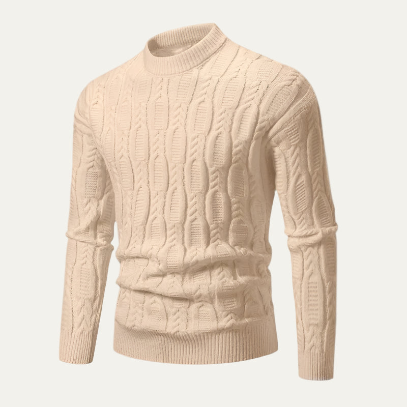 Mens Cable Knit Sweater Mock Neck Slim Fit