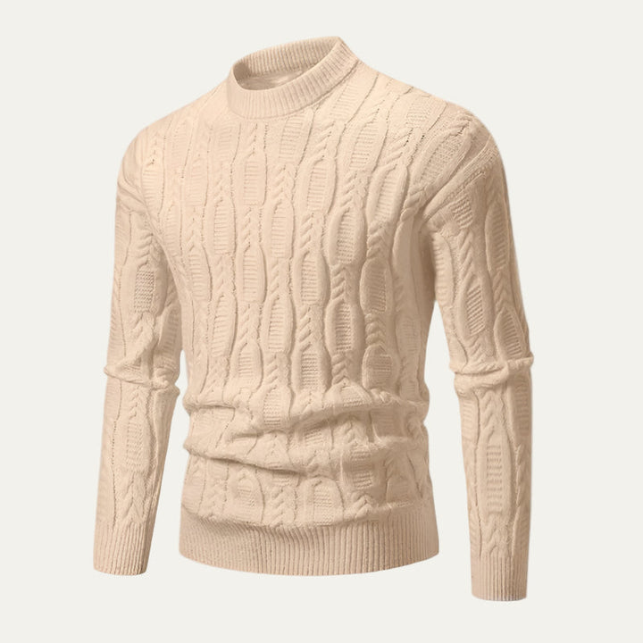 Mens Cable Knit Sweater Mock Neck Slim Fit