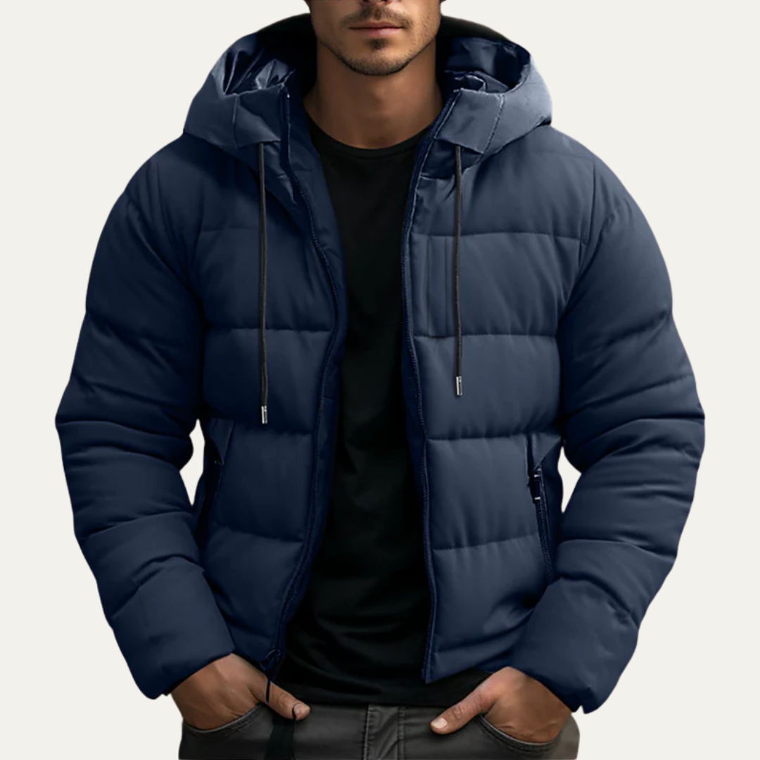 Mens Hooded Puffer Jacket Wide Baffle Insulated