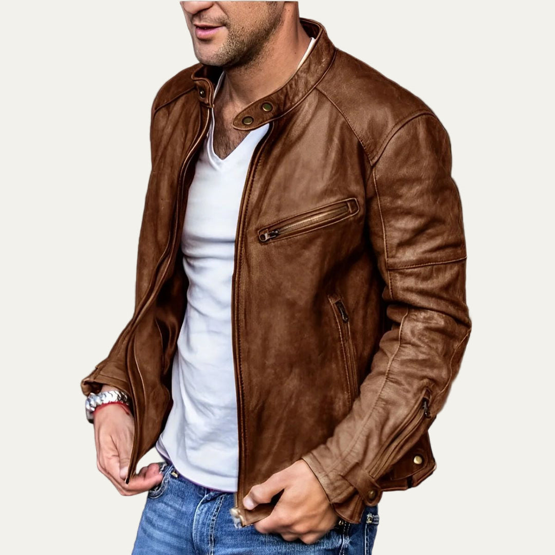 Mens Faux Leather Jacket Racer Style Slim Fit