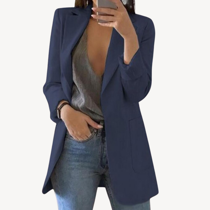 Womens Long Blazer Open Front Tailored Fit - BritishMode