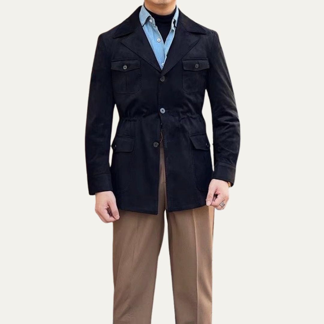 Mens Suede Field Jacket Four Flap Pockets - BritishMode