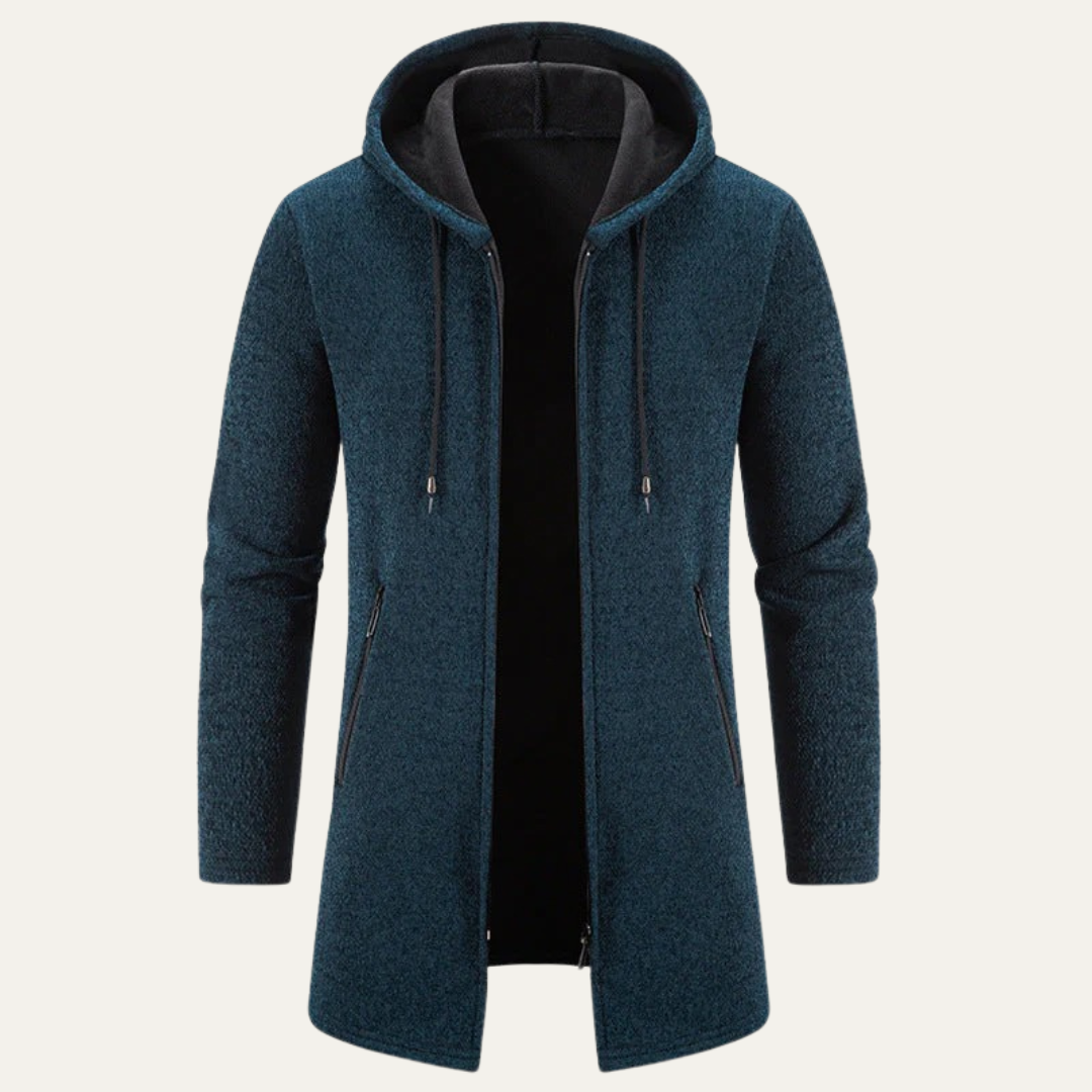 Mens Longline Hooded Jacket Textured Zip Front