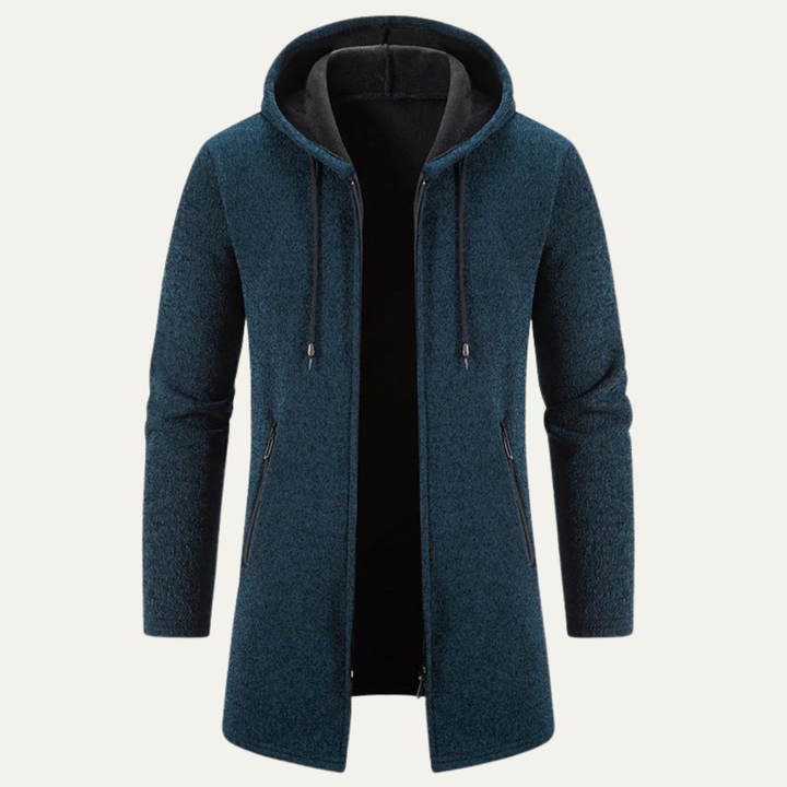 Mens Longline Hooded Jacket Textured Zip Front