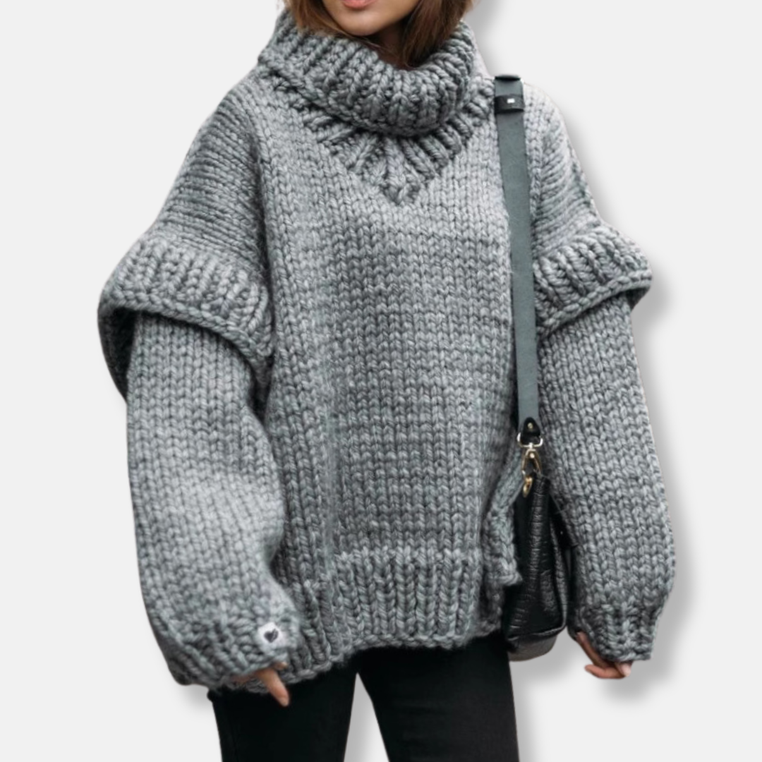 Womens Wool Pullover Sweatshirt Chunky Knit Oversized Turtleneck - BritishMode