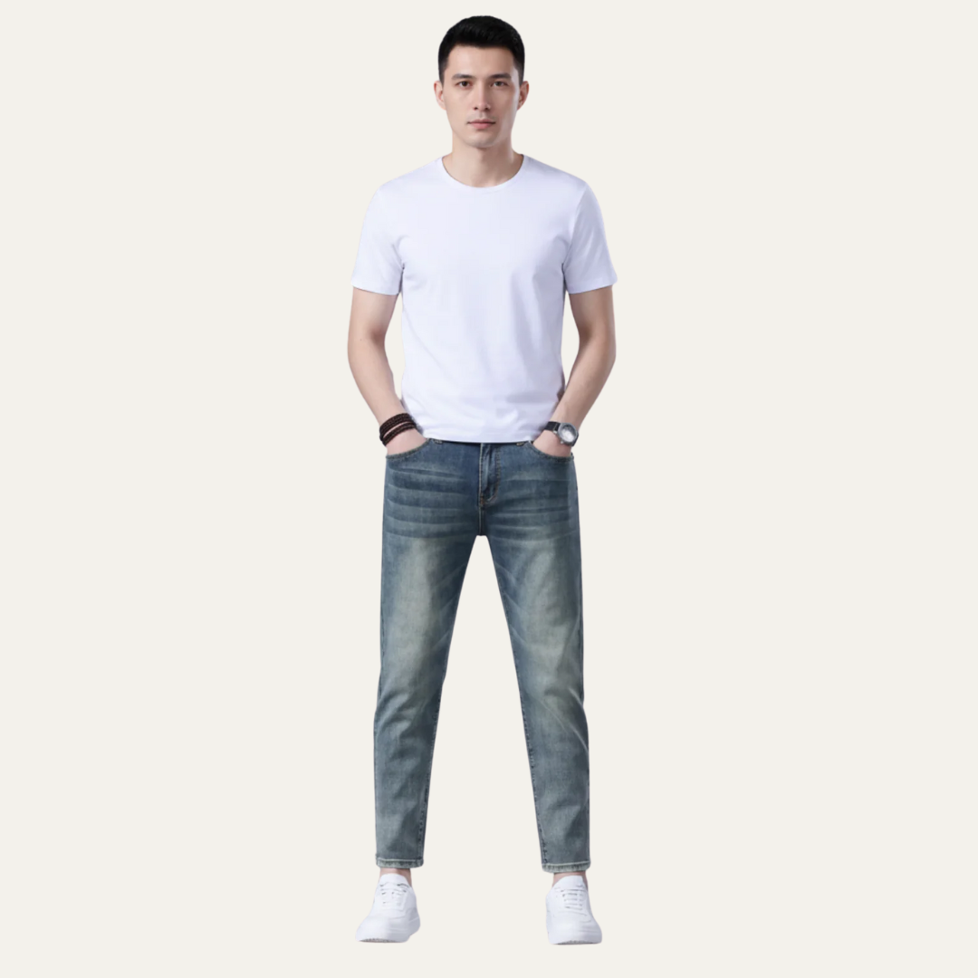 Mens Denim Pants Slim Straight Fit Vintage Style - BritishMode