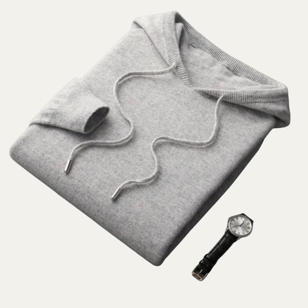Mens Hooded Sweater with Adjustable Drawstring and Ribbed Cuffs