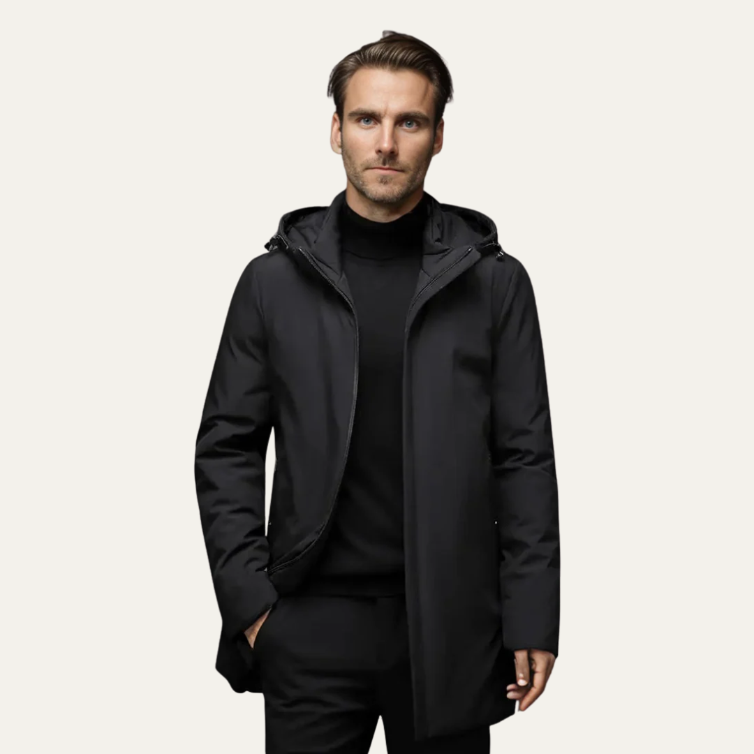Mens Mid-Length Hooded Parka Minimalist Design