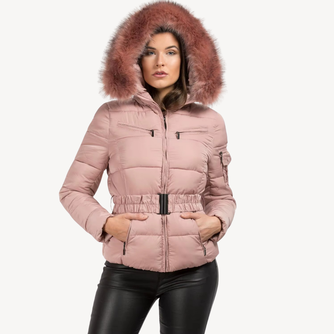 Womens Puffer Coat with Faux Fur Hood Padded Winter - BritishMode