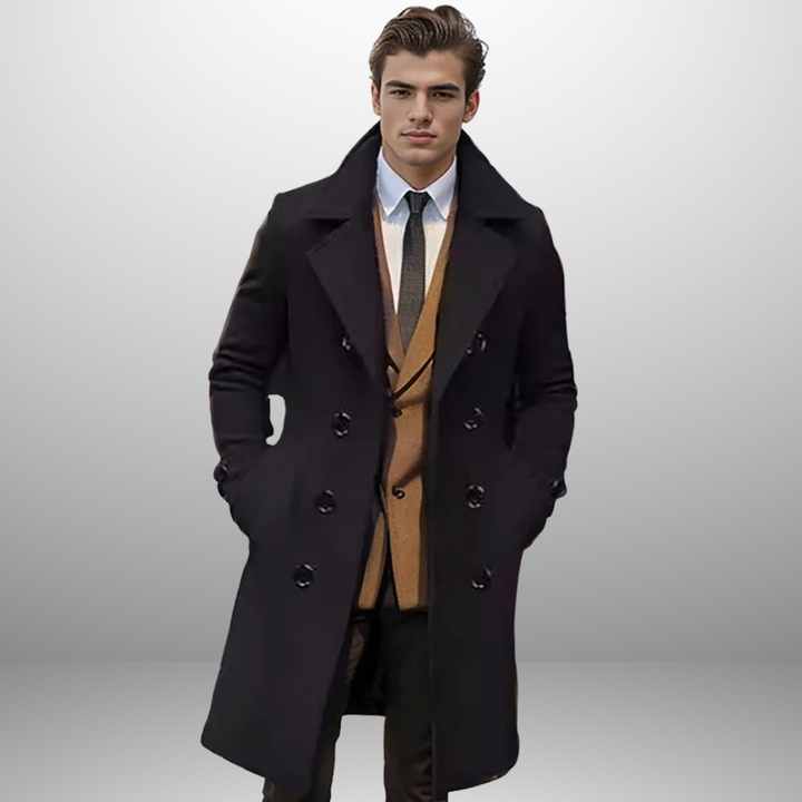Mens Double Breasted Coat Wool Blend Mid-Length Casual Fit - BritishMode