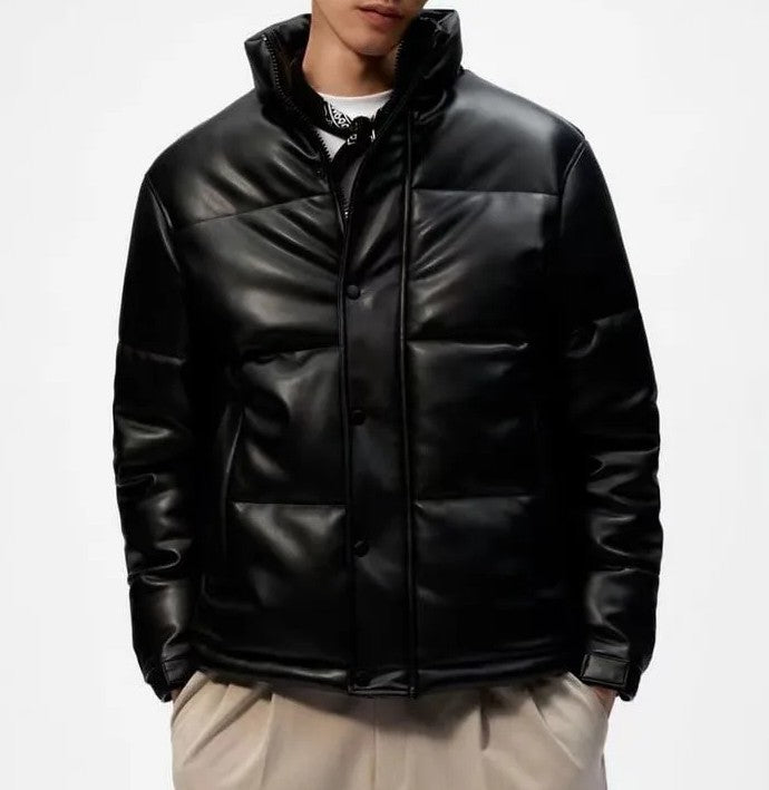 Womens Faux Leather Padded Jacket Relaxed Fit - BritishMode