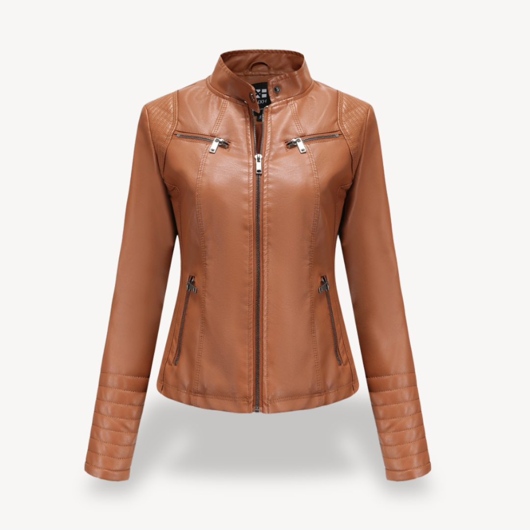 Womens Faux Leather Biker Jacket Classic Fit