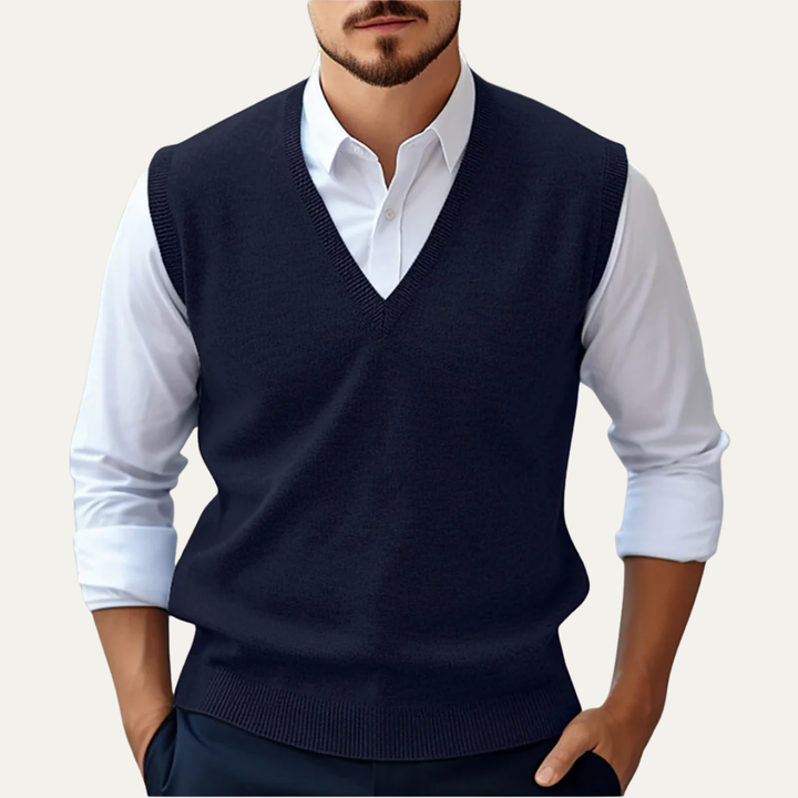 Mens Sweater Vest Knitted V-Neck Classic Fit - BritishMode