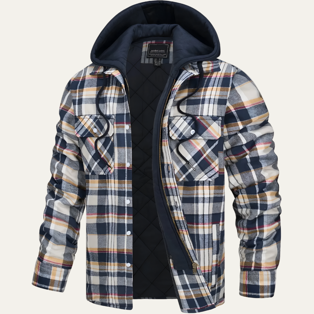 Mens Flannel Jacket with Removable Hood Relaxed Fit - BritishMode