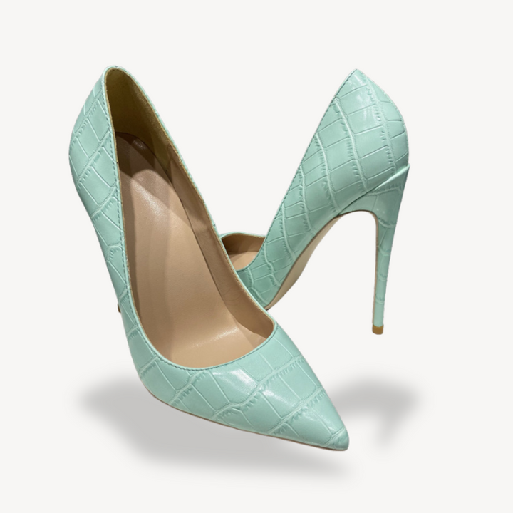 Womens Leather Orthopedic Heels Croc-Embossed