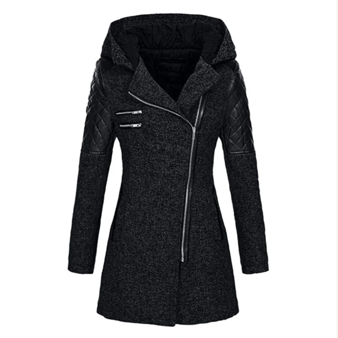 Womens Mid-Length Winter Coat Asymmetrical Zip