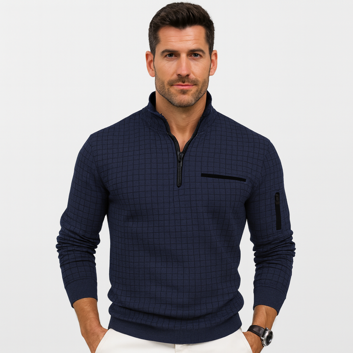 Mens Pullover Quarter Zip Grid Pattern - BritishMode
