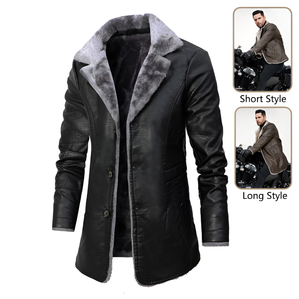Mens Leather Coat with Shearling Lining Regular Fit