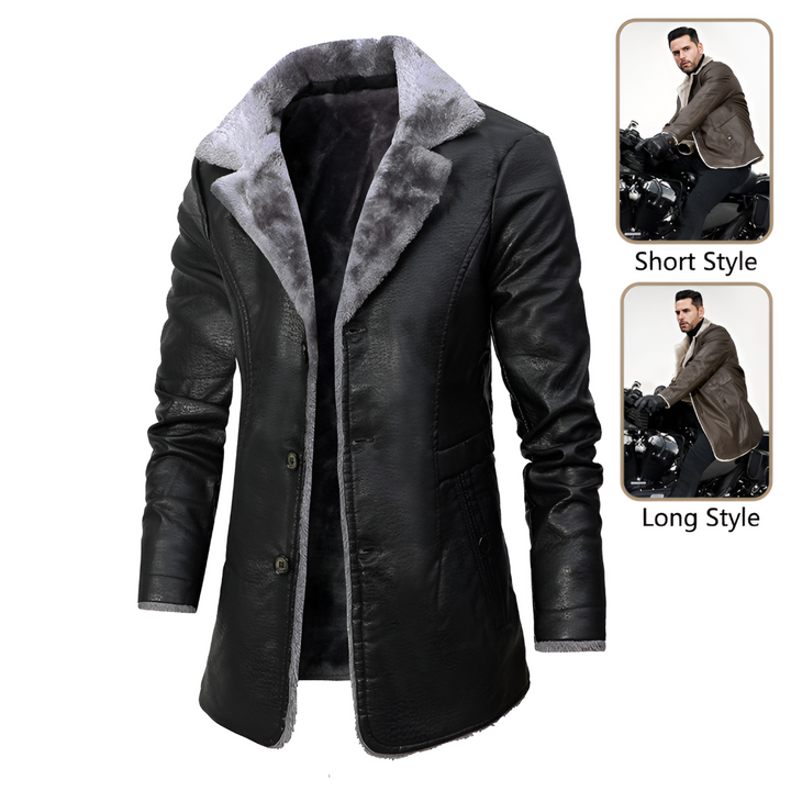 Mens Leather Coat with Shearling Lining Regular Fit
